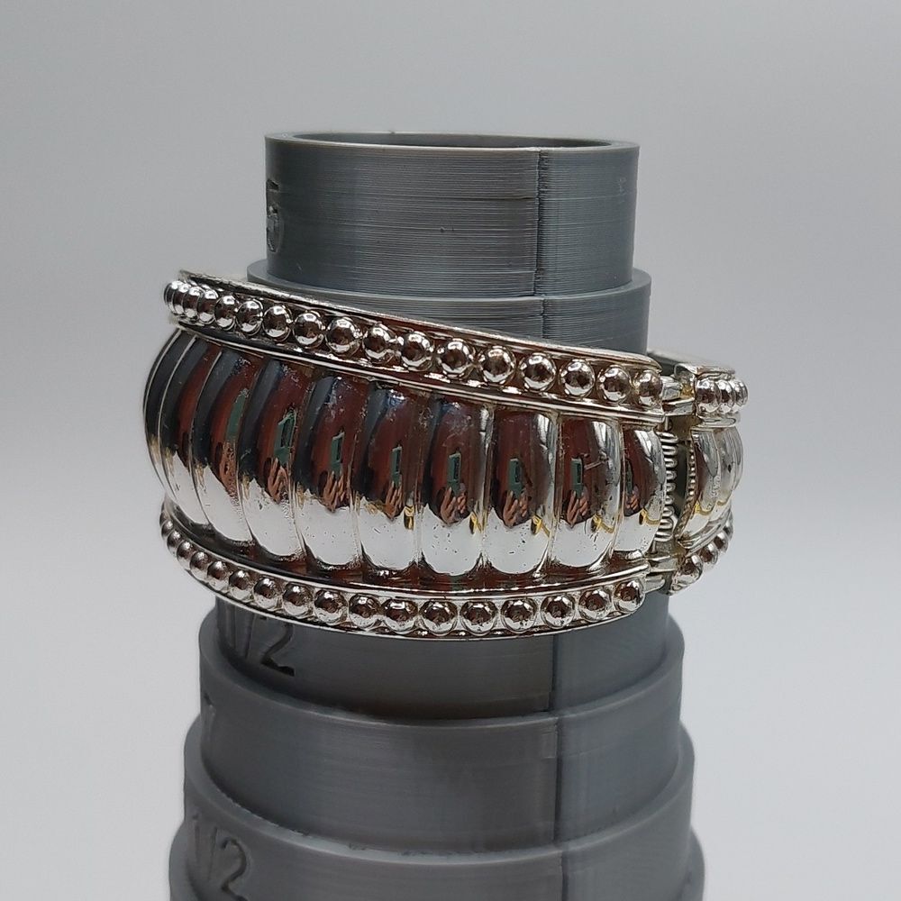 Retro Shiny Silver Tone Studded Look Hinged Cuff Bracelet - Picture 3 of 8
